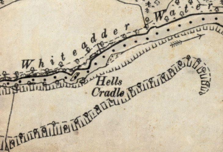 Detail from an old map showing the location of Hells Cradle, near Elba.