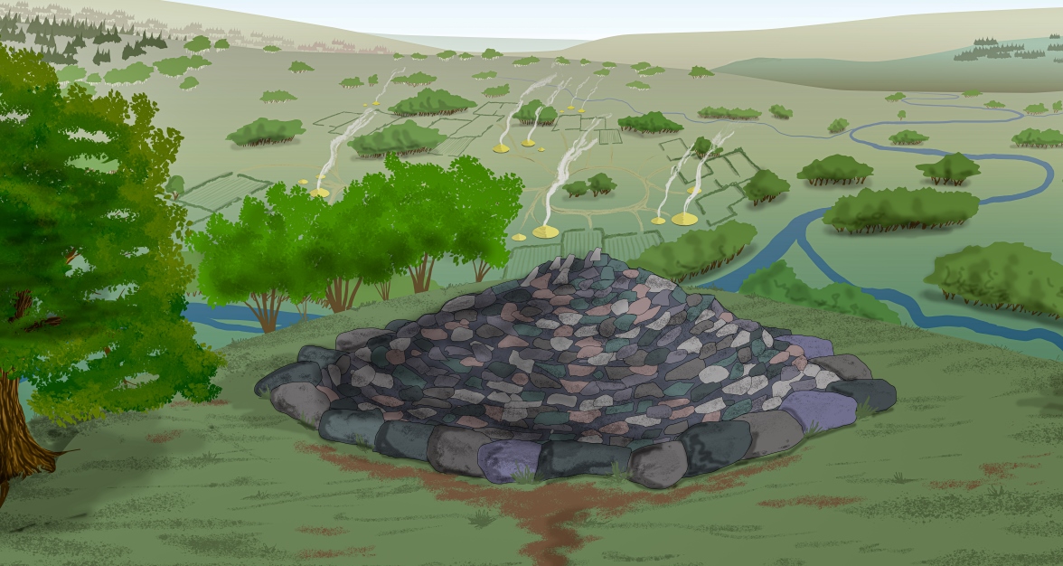 Illustration with a pile of stones forming a cairn