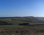 Looking south on a sunny day, over the Bothwell Water valley.