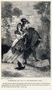 Drawing of the tragic lovers, Lucy and Edgar, from Sir Water Scott's 1819 novel 'The Bride of Lammermoor', 1886.