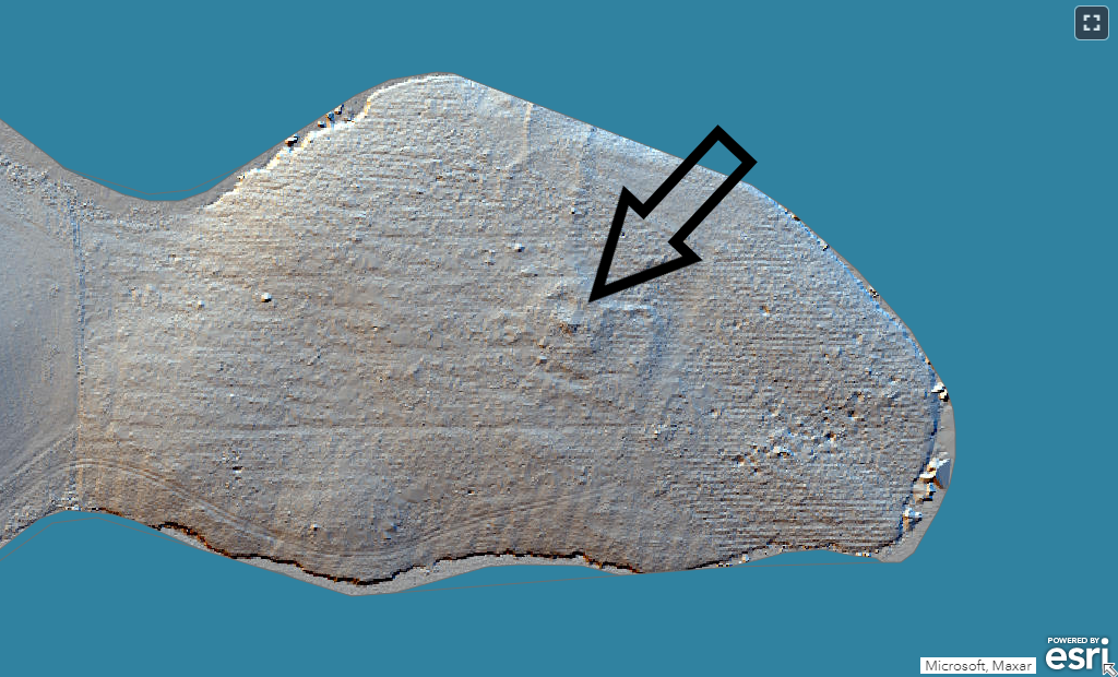 Image from LiDAR survey showing a pimple-like feature on a promontory into the Whiteadder Reservoir