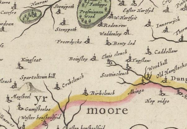 Map excerpt from Blaeu’s Atlas of Scotland (1654) showing Boonslie marked as Beinsley