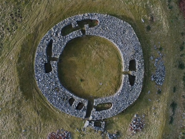 Drystone circular structure with cells within the thick walls, viewed from above